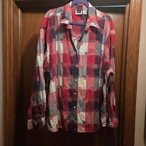 Stylish Plaid Button Down Shirt - Red, Black, White